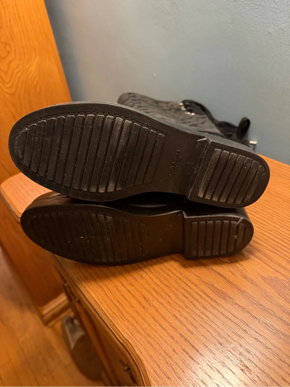 Coach Tall Black Signature Lace-Back Rain Boots